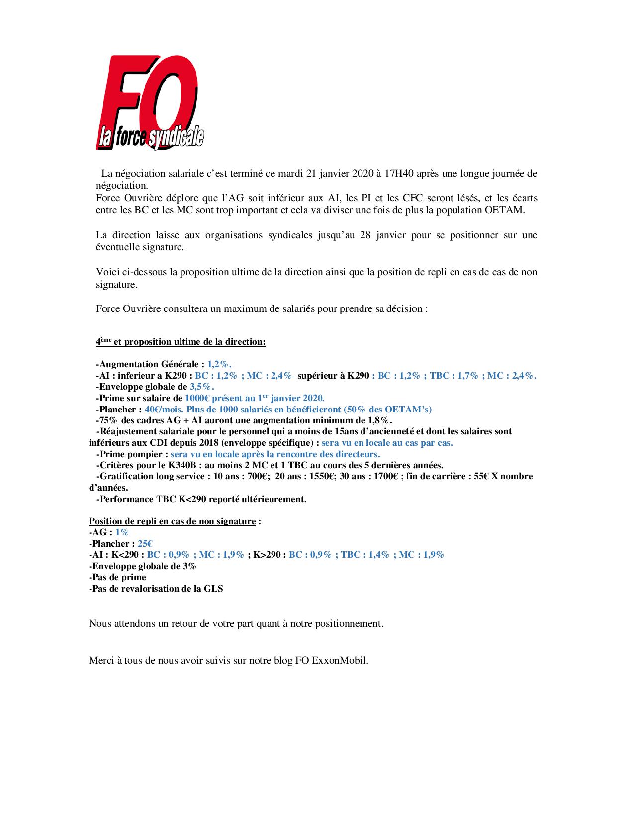 Négociation Salariale Total 2021 Salariale 2020 ExxonMobil: Fin de négociation. Merci à vous. | Syndicat